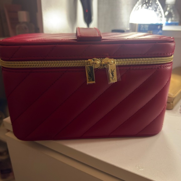 Yves Saint Laurent Handbags - Yves Saint Laurent Quilted Red Leather Cosmetic Case with Gold Hardware